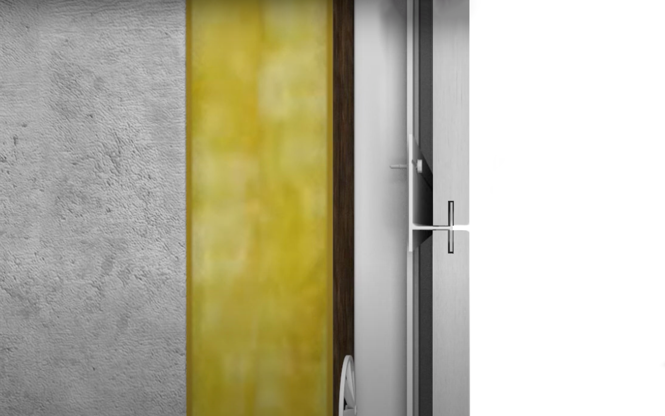 Système de fixation VETIRAIL avec panneau jaune/doré fixé sur rails horizontaux métalliques